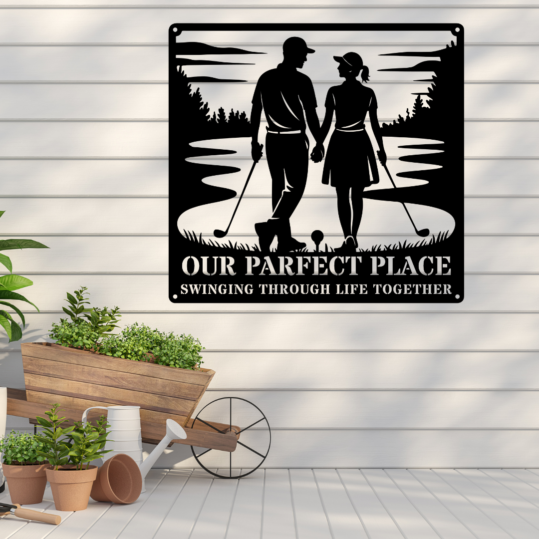 Our Parfect Place – Golf Couple Metal Wall Art