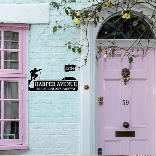 Golfer with Flag-Personalized metal address sign