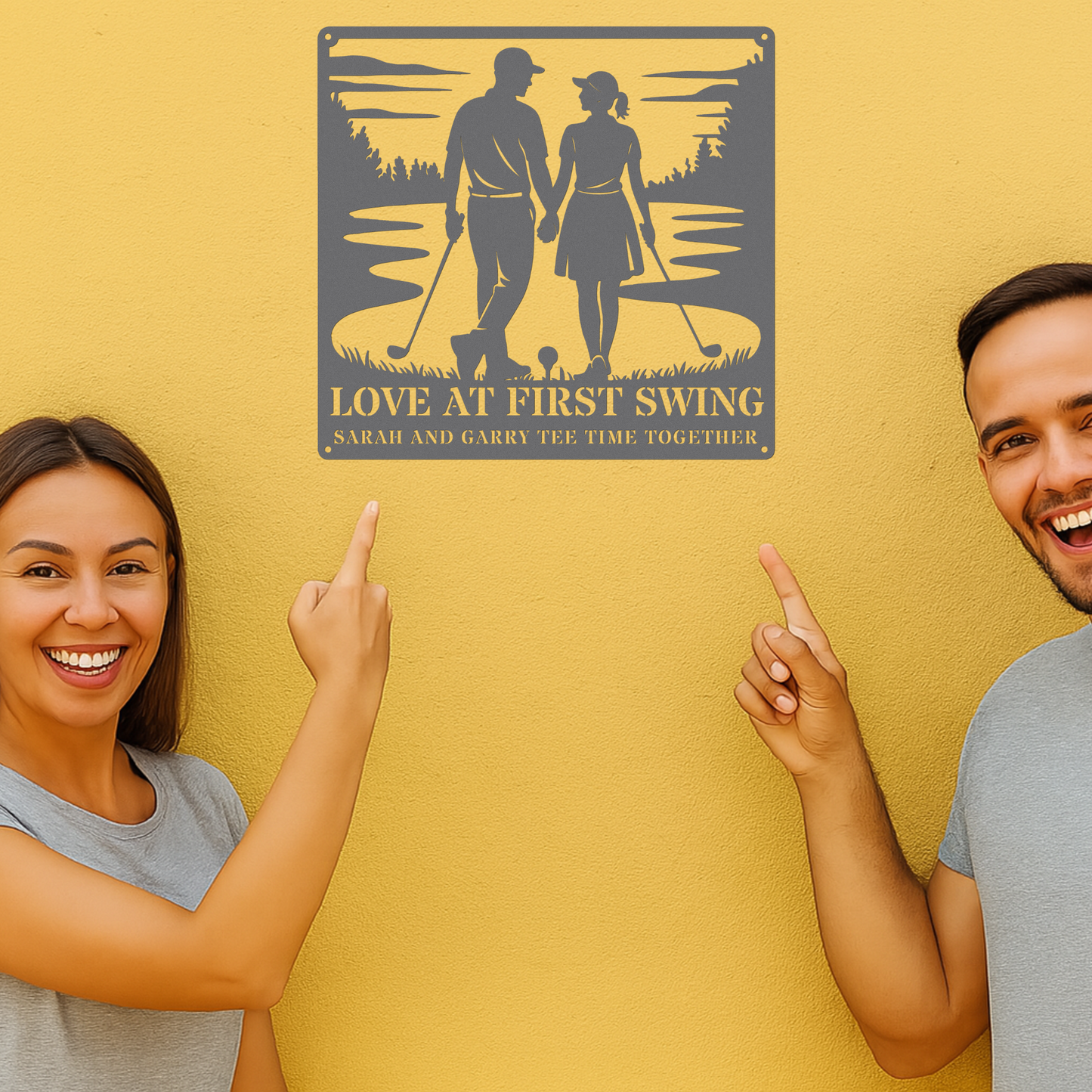 Love at first swing-personalized metal wall art