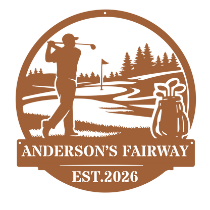 Personalised Golf Metal Sign – Anderson’s Fairway Golf Wall Art Copper