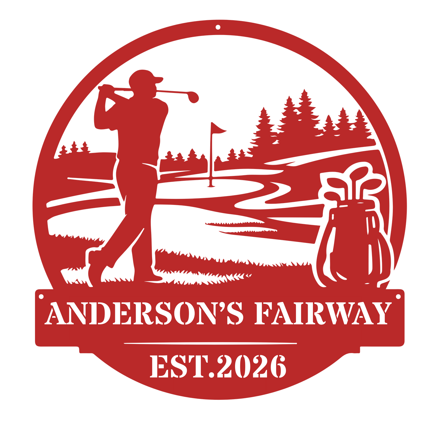 Personalised Golf Metal Sign – Anderson’s Fairway Golf Wall Art Red
