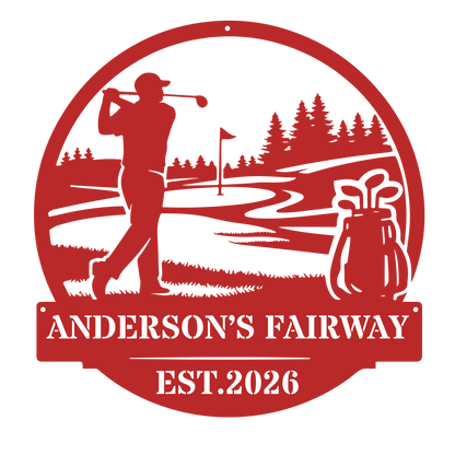 Personalised Golf Metal Sign – Anderson’s Fairway Golf Wall Art Red