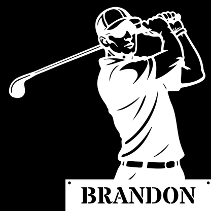 Personalised Golfer Metal Wall Art – Custom Golf Name Sign White