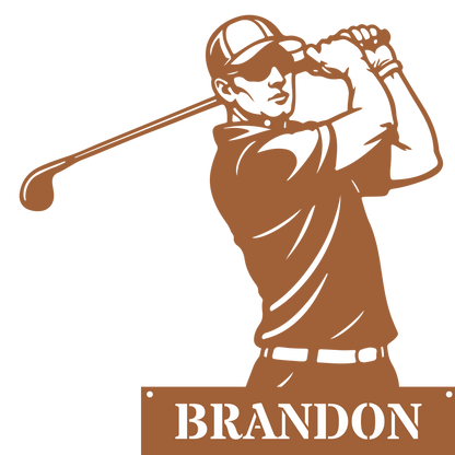 Personalised Golfer Metal Wall Art – Custom Golf Name Sign Copper