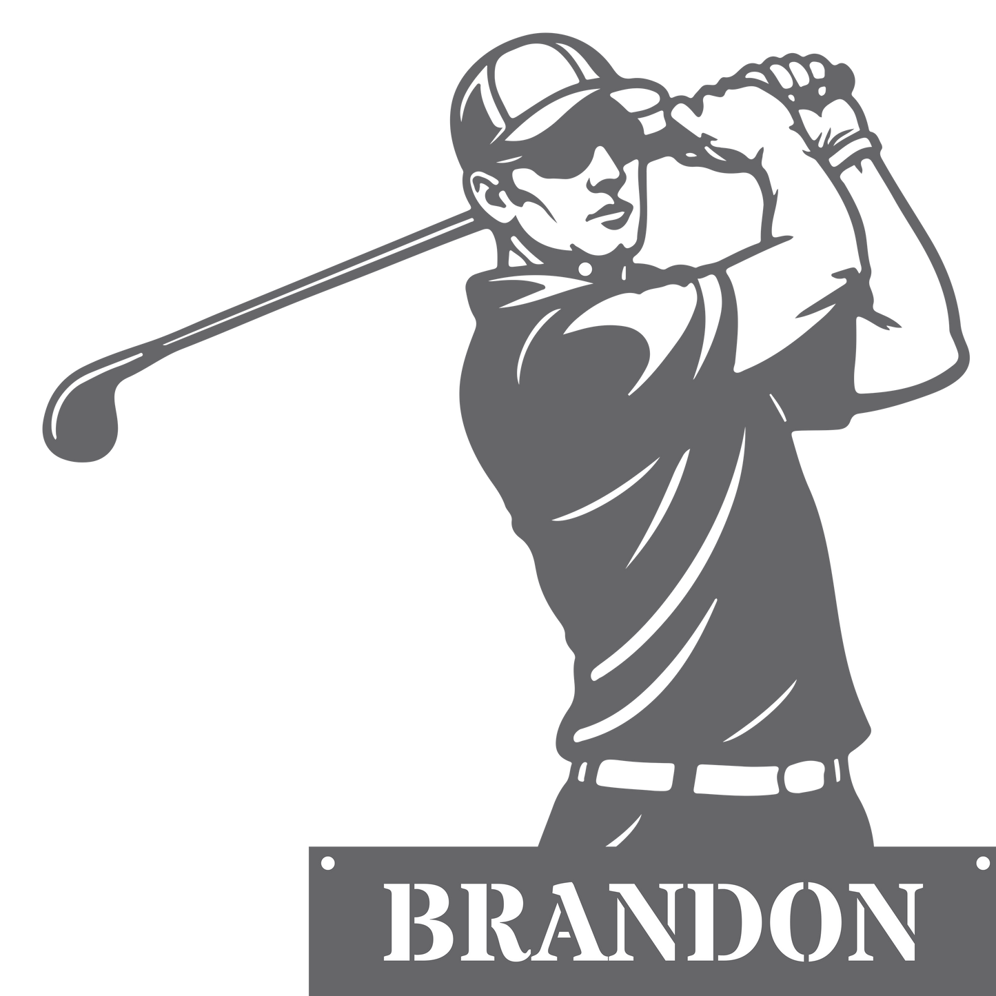 Personalised Golfer Metal Wall Art – Custom Golf Name Sign Silver