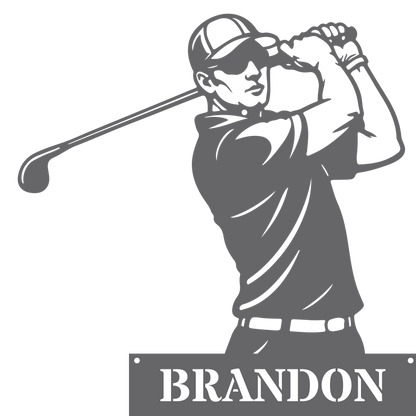 Personalised Golfer Metal Wall Art – Custom Golf Name Sign Silver