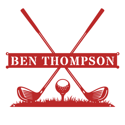 Personalised Golf Name Metal Sign Red