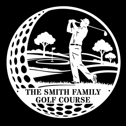 Family Golf Course Metal Sign – Custom Golf Wall Art White