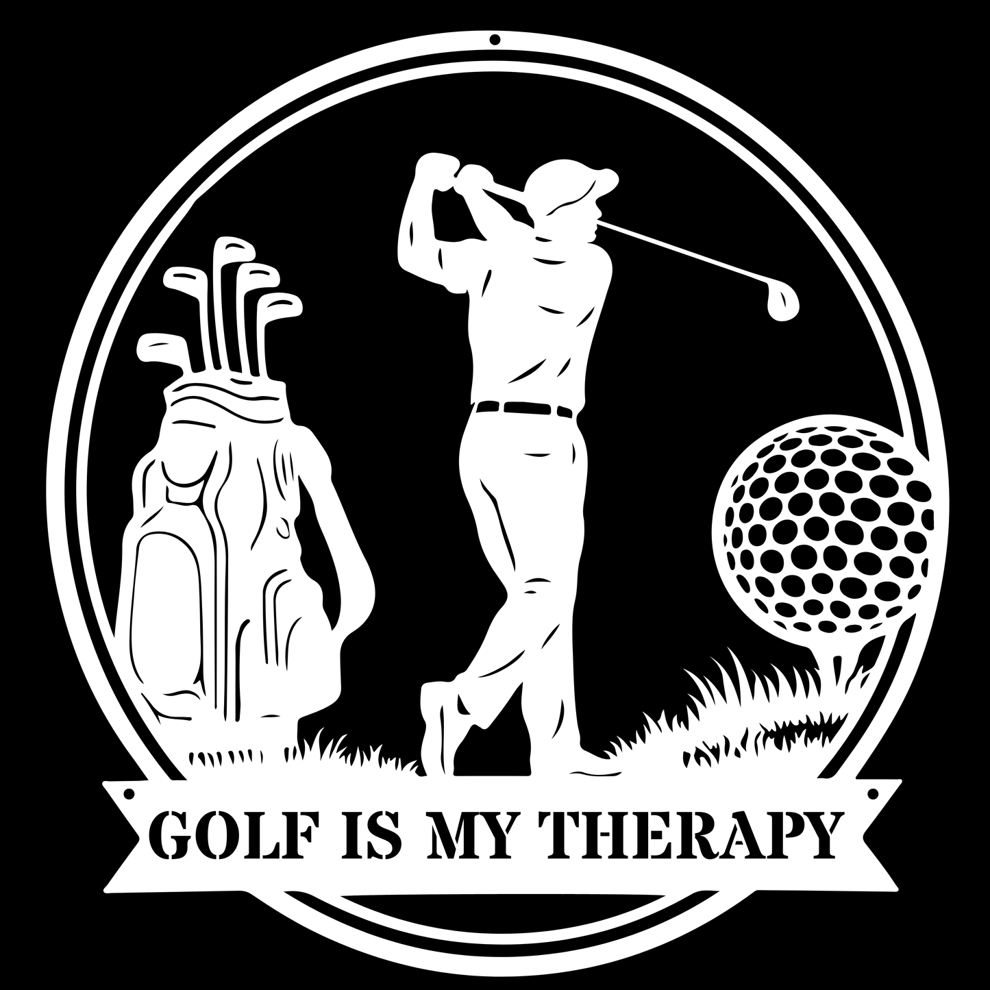 Golf Is My Therapy Wall Art White