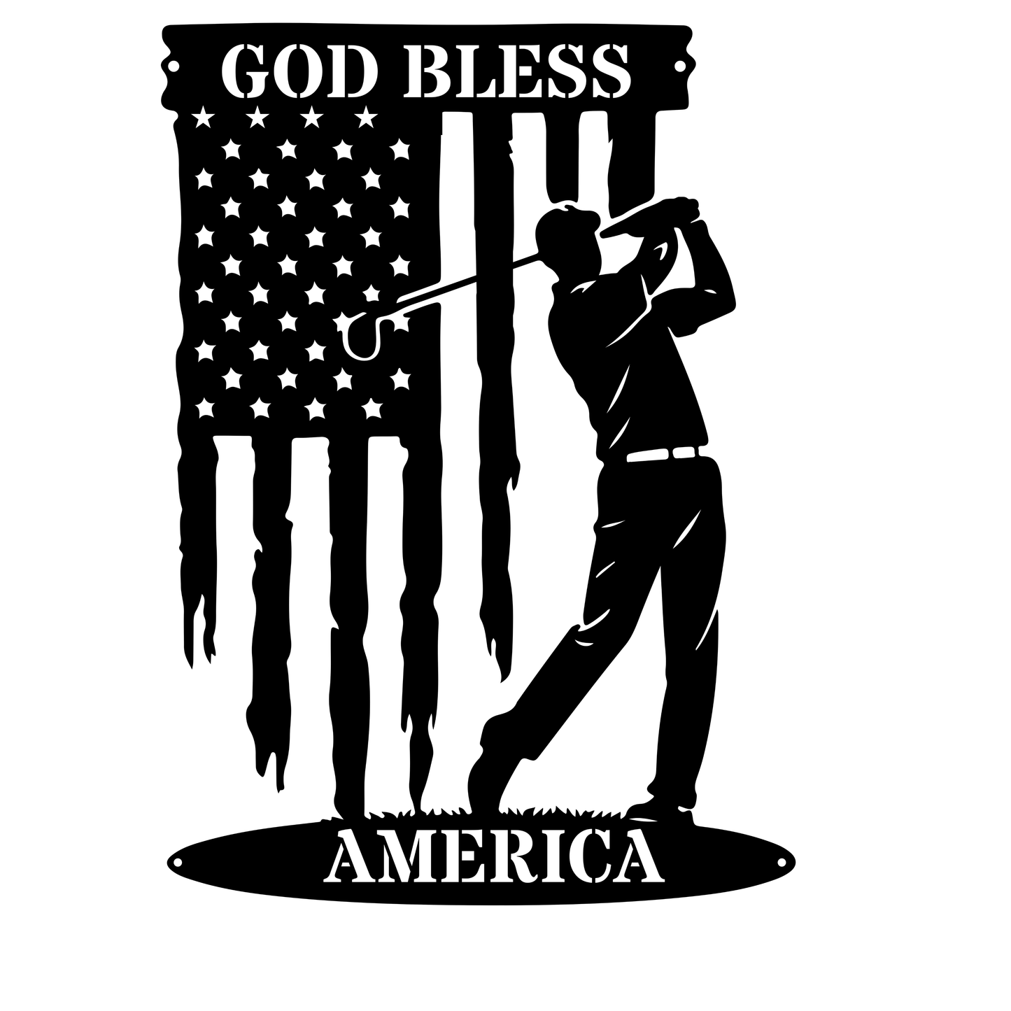 God Bless America Golf Metal Wall Sign – Patriotic Golf Art Black
