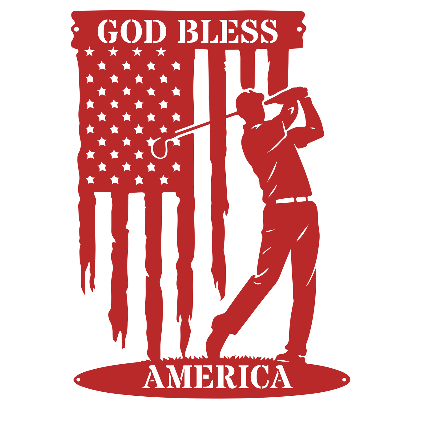 God Bless America Golf Metal Wall Sign – Patriotic Golf Art Red
