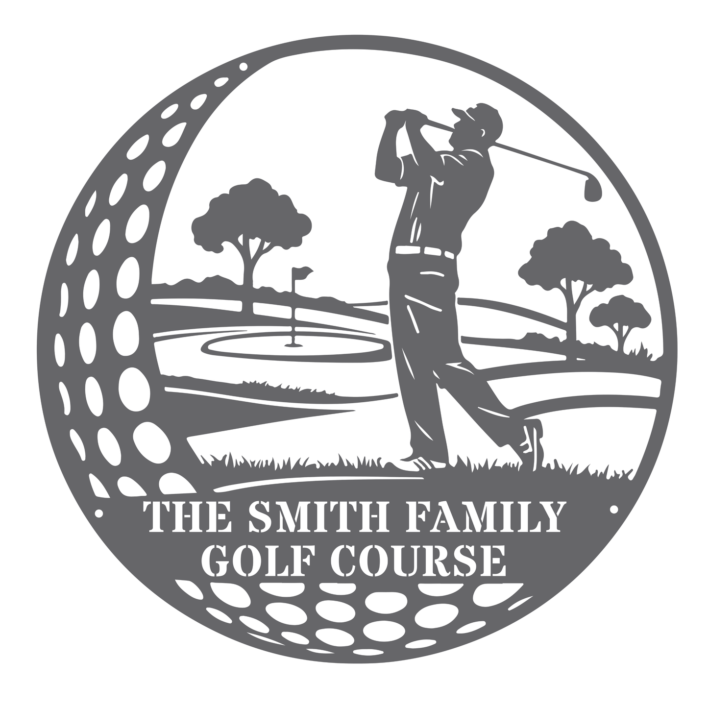 Family Golf Course Metal Sign – Custom Golf Wall Art Silver