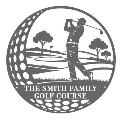 Family Golf Course Metal Sign – Custom Golf Wall Art Silver