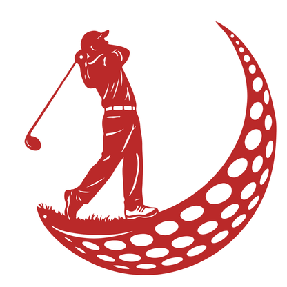 Golfer Moon Metal Wall Art Red