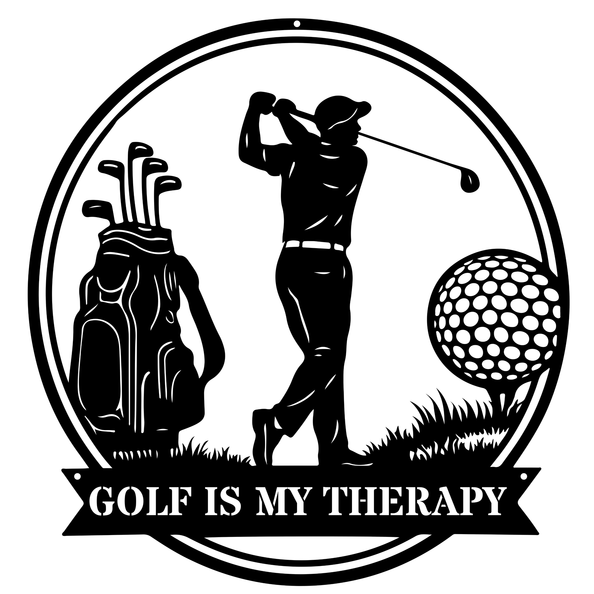 Golf Is My Therapy Wall Art Black