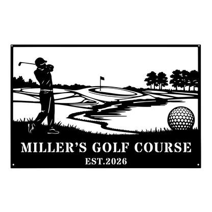 Personalised Golf Course Metal Wall Art Black