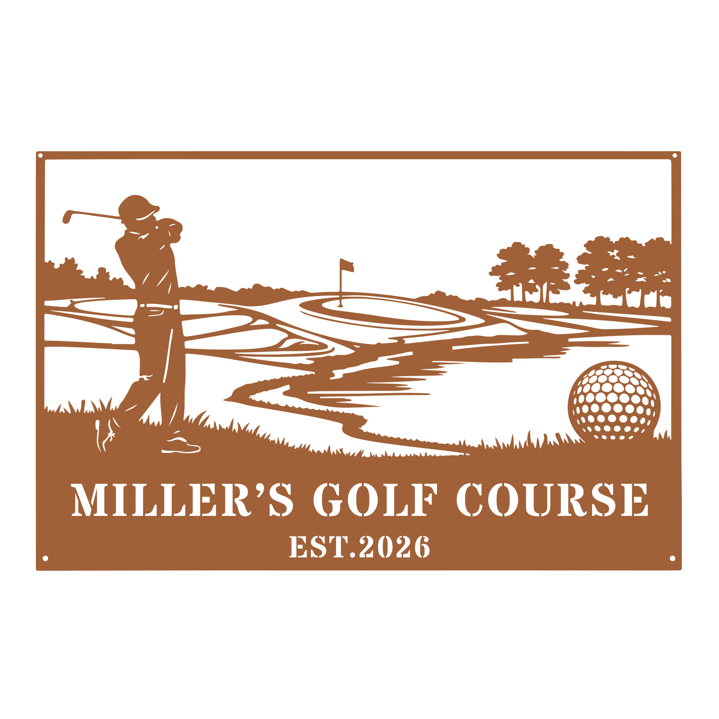 Personalised Golf Course Metal Wall Art Copper