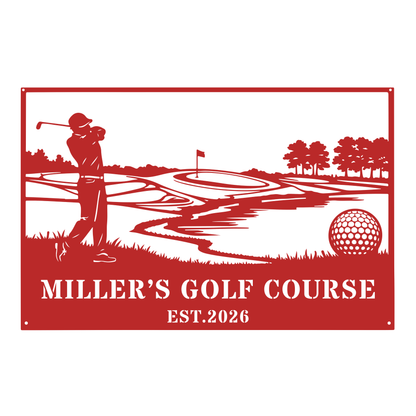 Personalised Golf Course Metal Wall Art Red