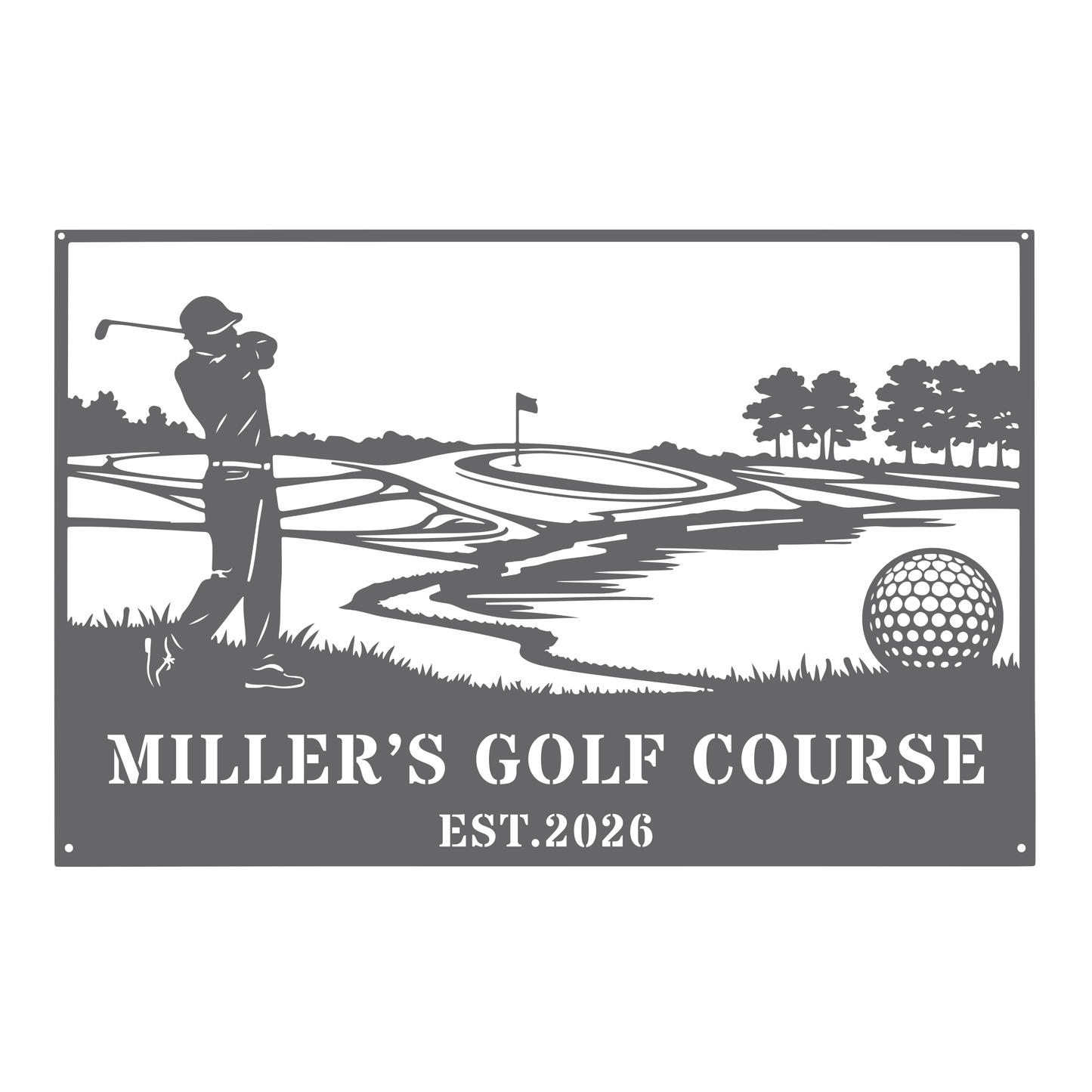 Personalised Golf Course Metal Wall Art Silver