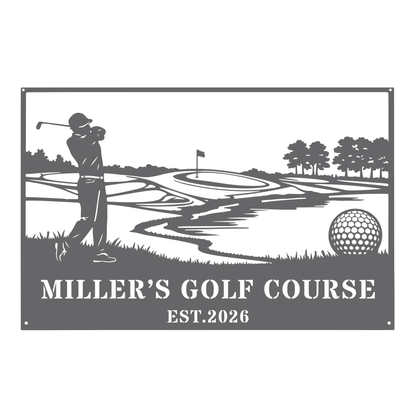Personalised Golf Course Metal Wall Art Silver