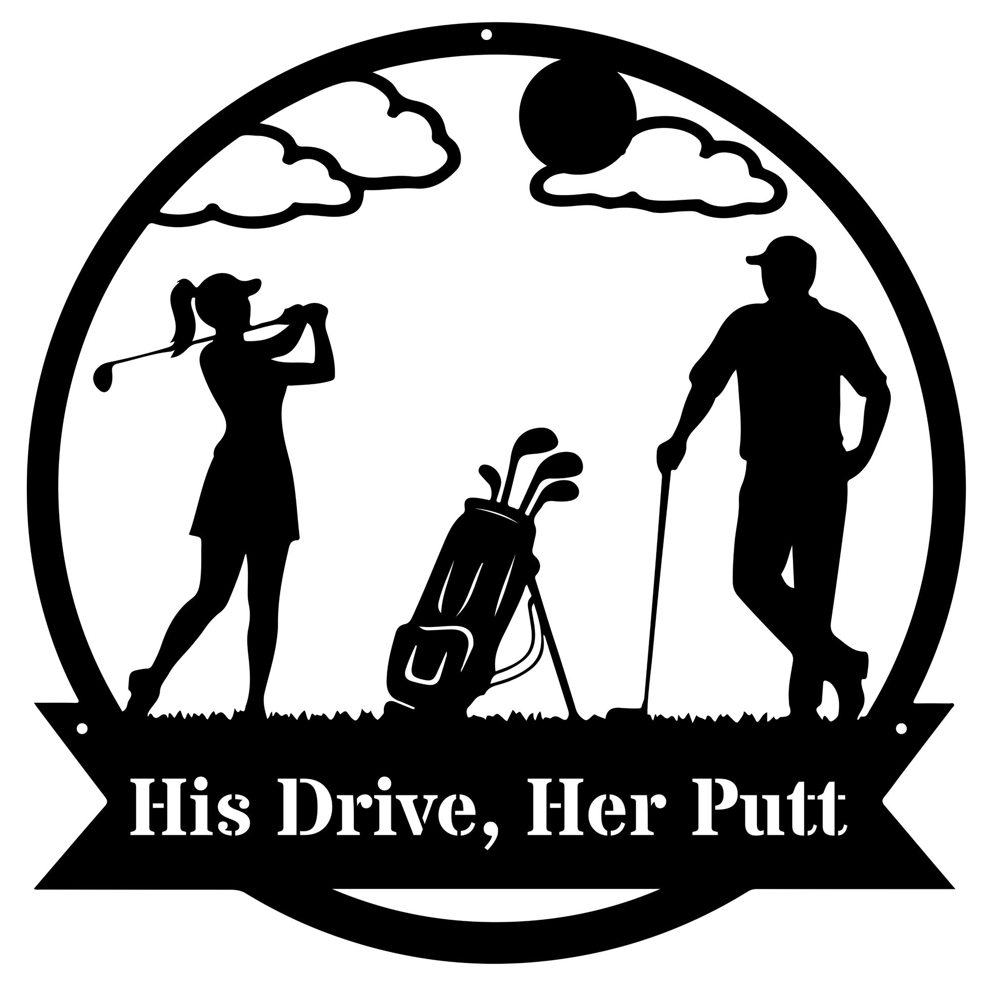 His Drive, Her Putt Metal Wall Sign – Golf Couple Decor Black