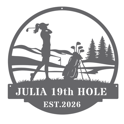 Personalised 19th Hole Golf Metal Sign Silver