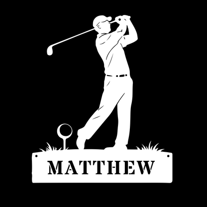 Personalised Golf Swing Metal Sign White