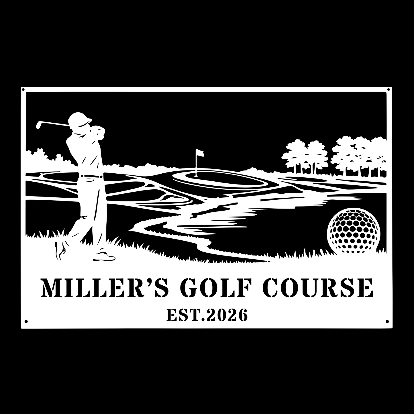 Personalised Golf Course Metal Wall Art White