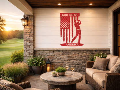 God Bless America Golf Metal Wall Sign – Patriotic Golf Art
