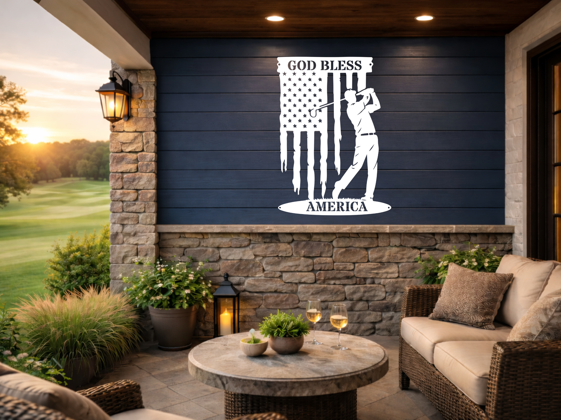 God Bless America Golf Metal Wall Sign – Patriotic Golf Art