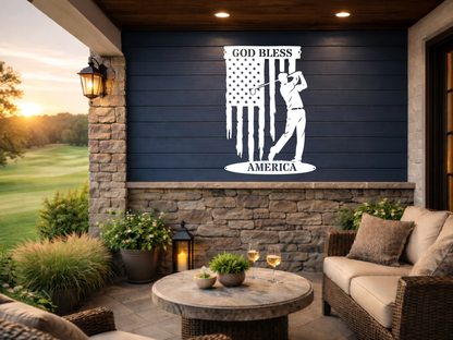 God Bless America Golf Metal Wall Sign – Patriotic Golf Art