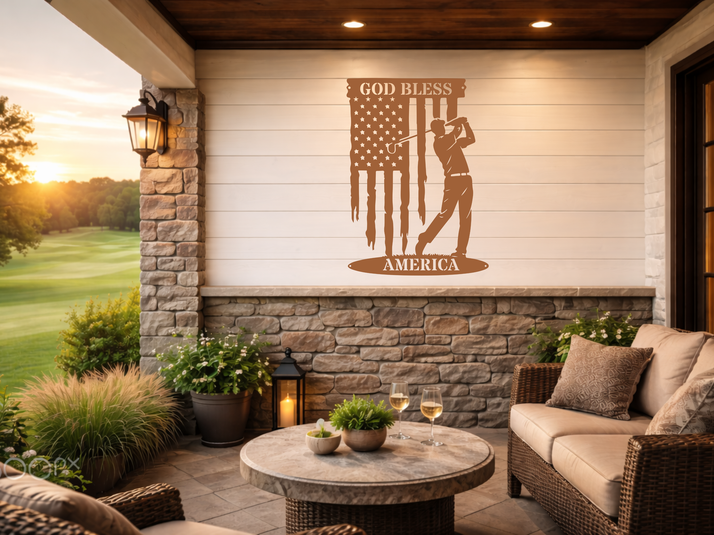 God Bless America Golf Metal Wall Sign – Patriotic Golf Art