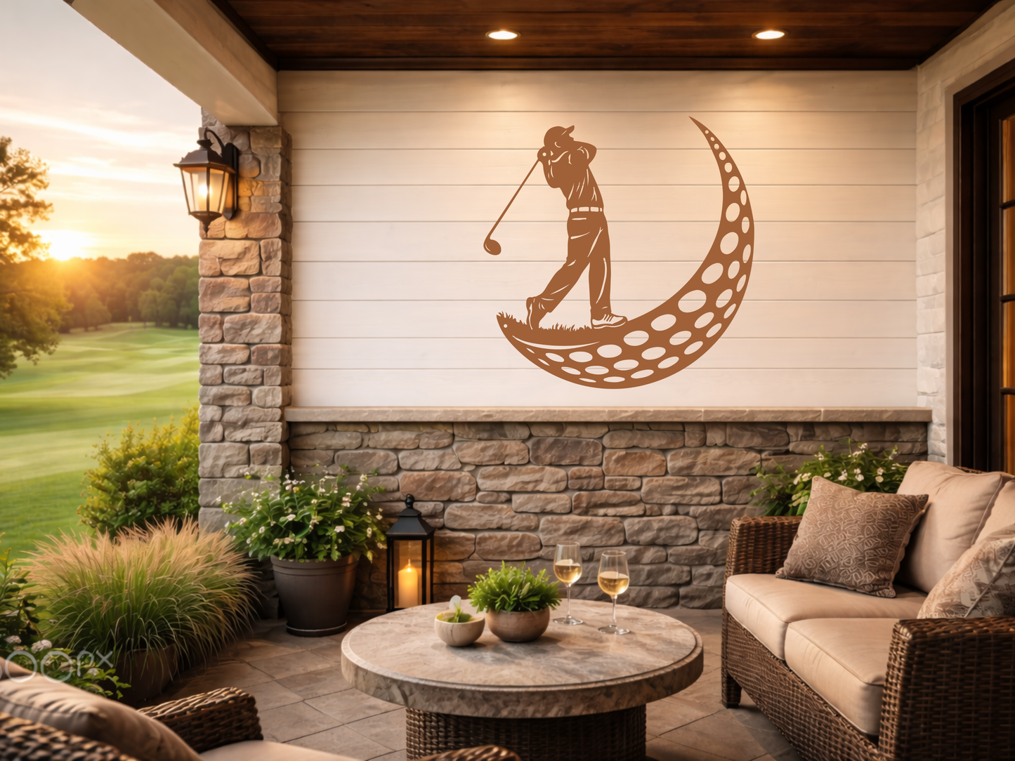 Golfer Moon Metal Wall Art