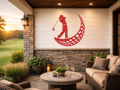 Golfer Moon Metal Wall Art