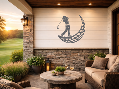 Golfer Moon Metal Wall Art