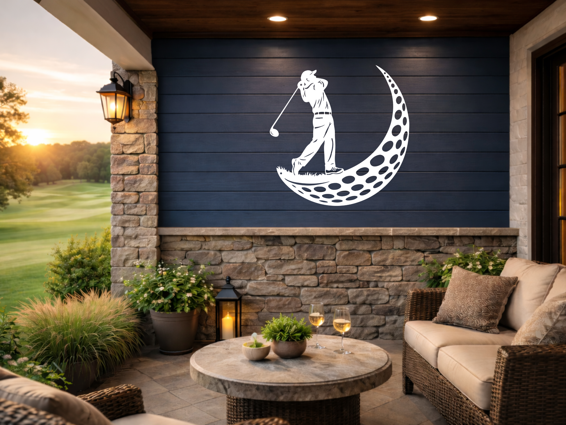 Golfer Moon Metal Wall Art