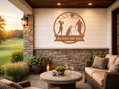 His Drive, Her Putt Metal Wall Sign – Golf Couple Decor