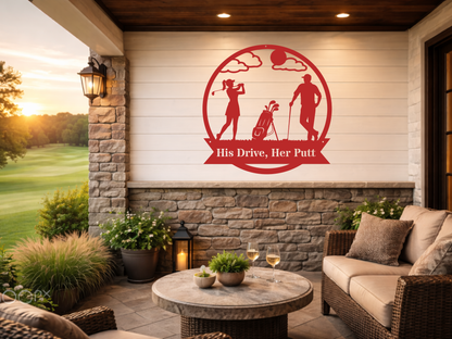 His Drive, Her Putt Metal Wall Sign – Golf Couple Decor