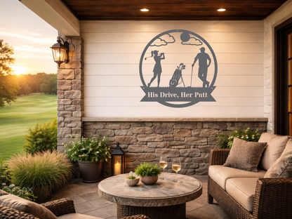 His Drive, Her Putt Metal Wall Sign – Golf Couple Decor