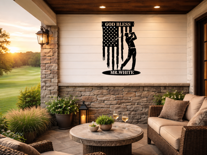God Bless America Golf Metal Wall Sign – Patriotic Golf Art