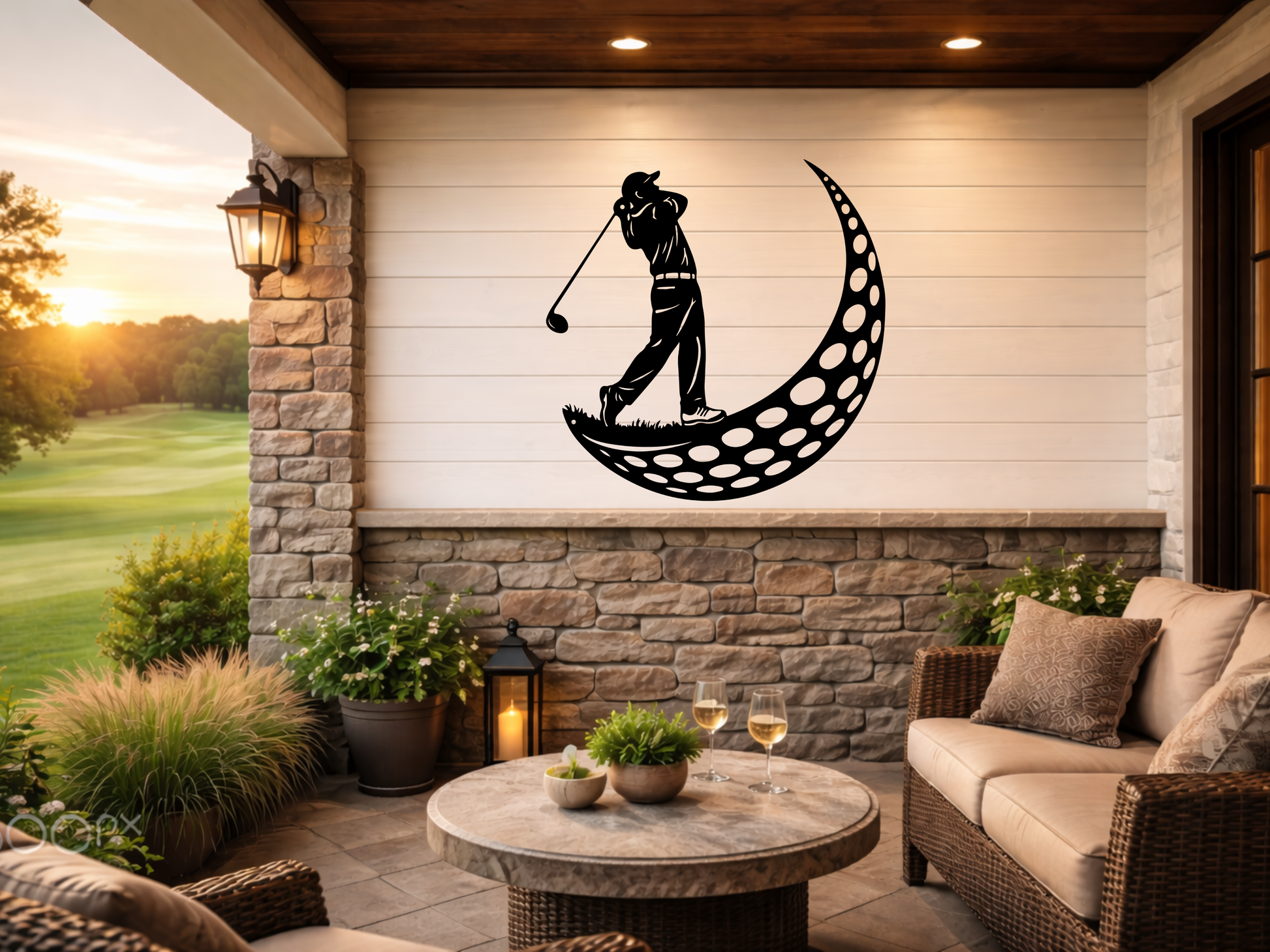 Golfer Moon Metal Wall Art