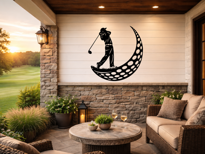 Golfer Moon Metal Wall Art