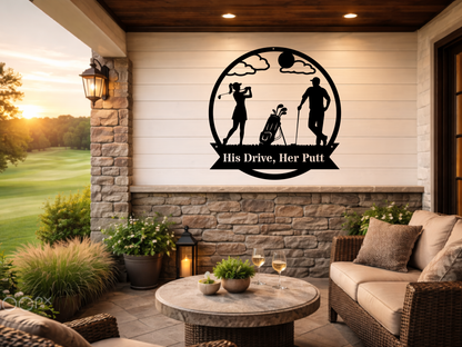 His Drive, Her Putt Metal Wall Sign – Golf Couple Decor