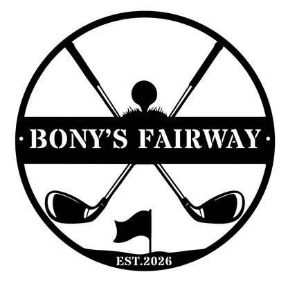 Golfer Family Name Metal Sign - Personalised Golf Art Black