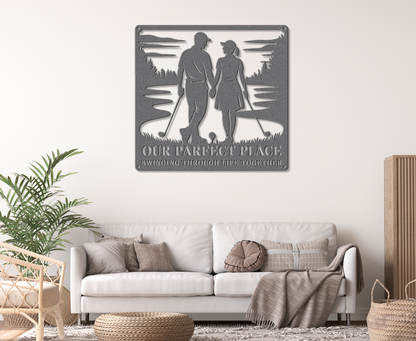Our Parfect Place – Golf Couple Metal Wall Art