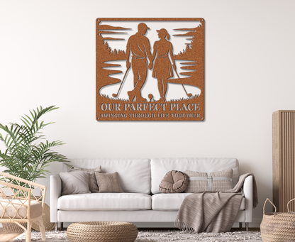 Our Parfect Place – Golf Couple Metal Wall Art