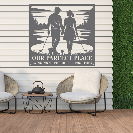 Our Parfect Place – Golf Couple Metal Wall Art