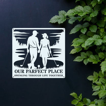 Our Parfect Place – Golf Couple Metal Wall Art
