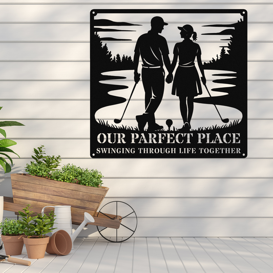 Our Parfect Place – Golf Couple Metal Wall Art