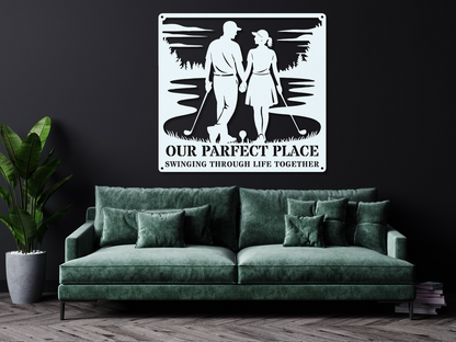 Our Parfect Place – Golf Couple Metal Wall Art